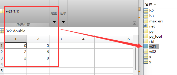 数据窗口查看matlab的RBF神经网络的权重与阈值